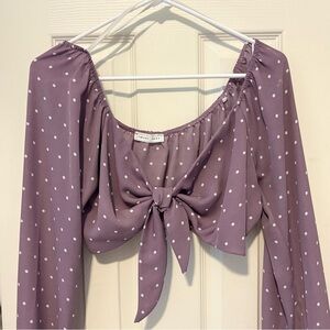 Emory Park Purple Tie Front Crop Blouse